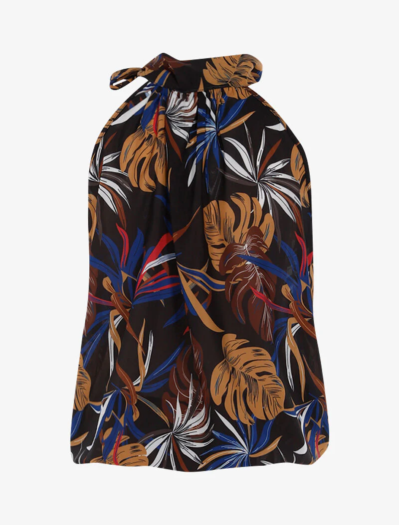 Top met bladenprint - zwart - Image 2