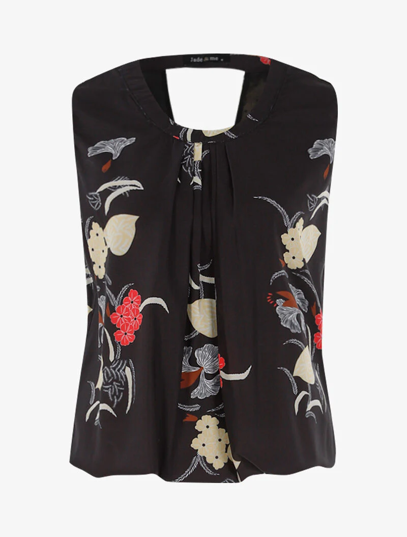Top met bloemenprint - zwart