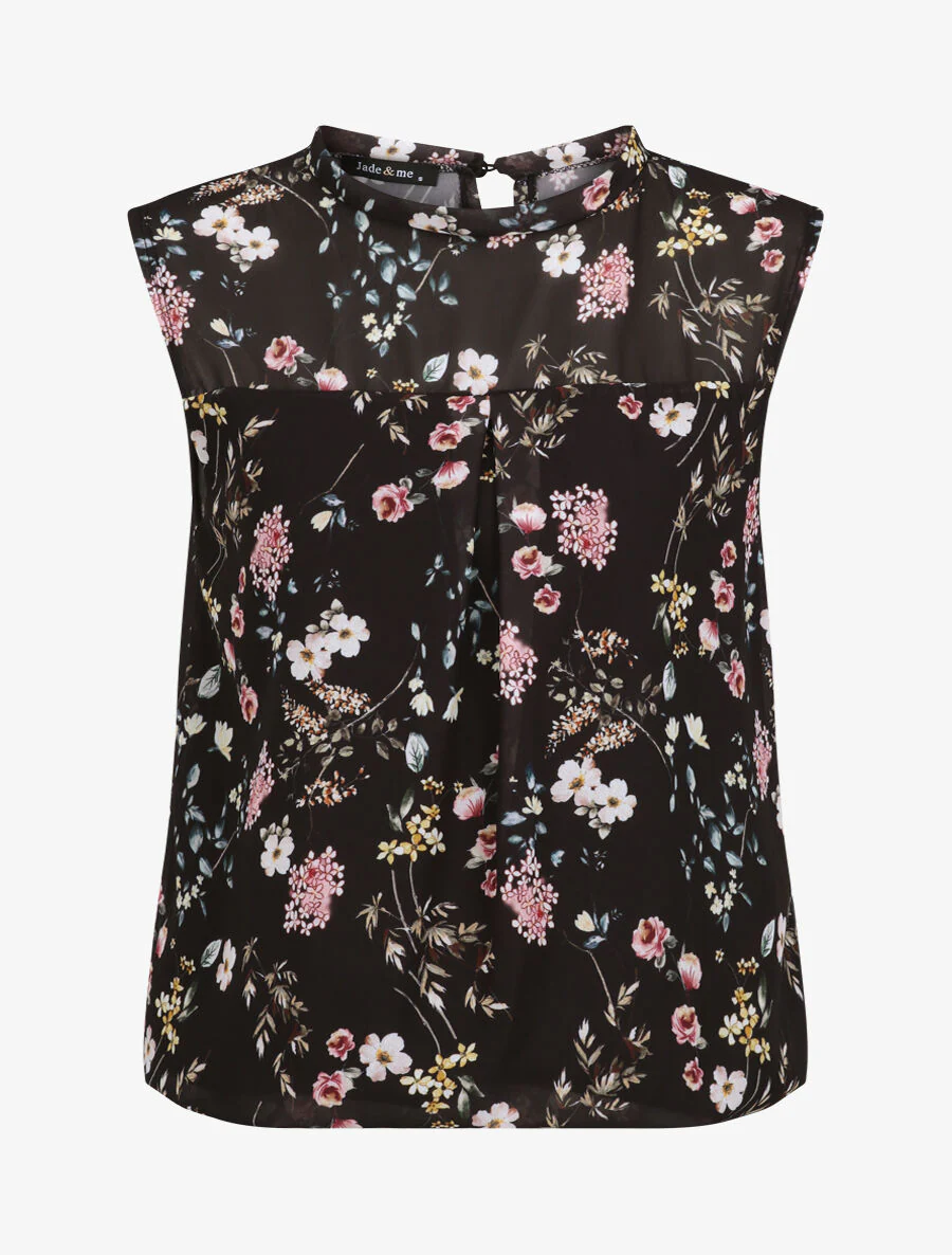 Top met bloemenprint - Zwart