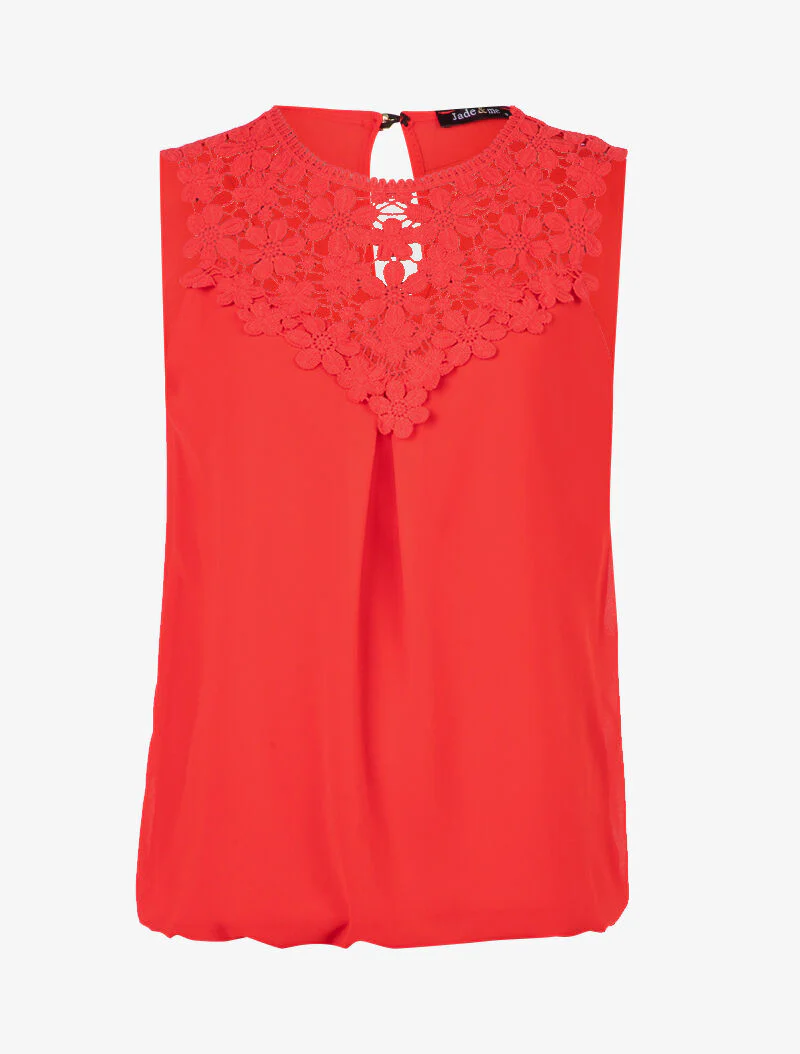 Top met gehaakte plastron - Rood