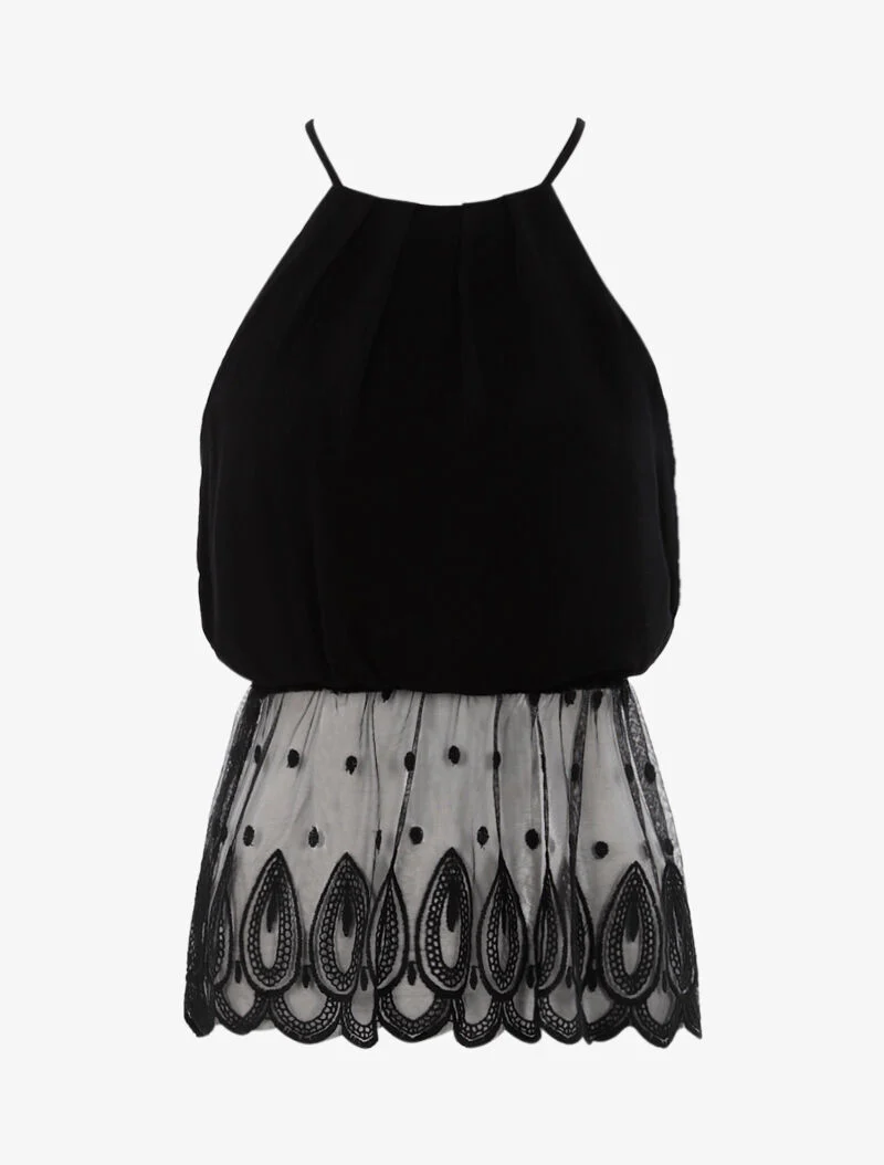 Top bolsnit met haakdetails - zwart