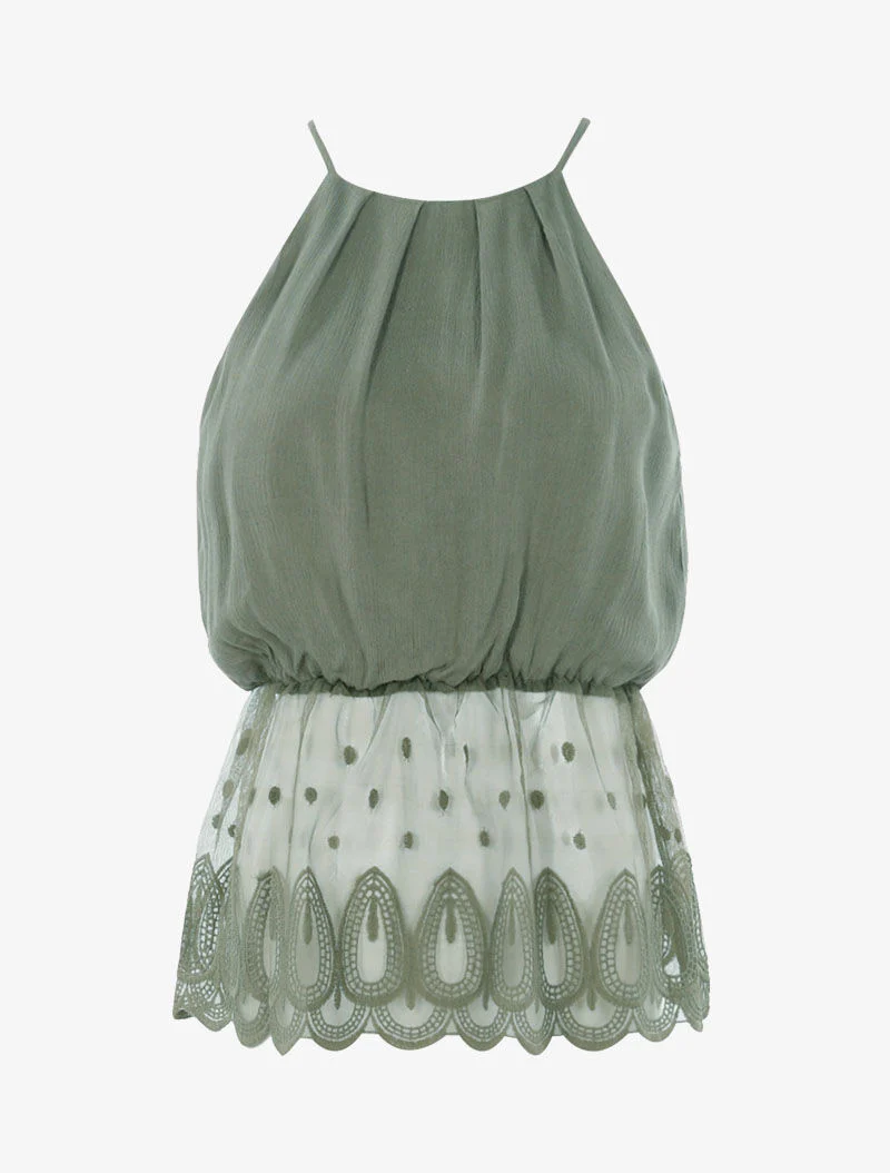 Top bolsnit met haakdetails - kaki