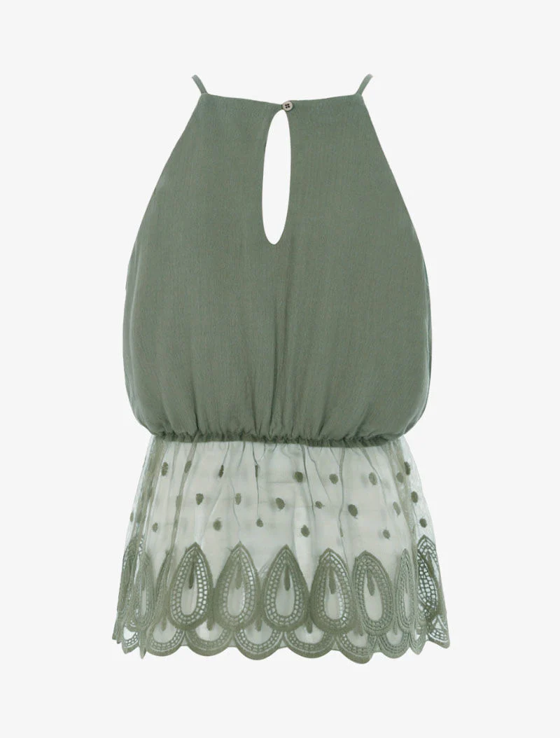 Top bolsnit met haakdetails - kaki - Image 2