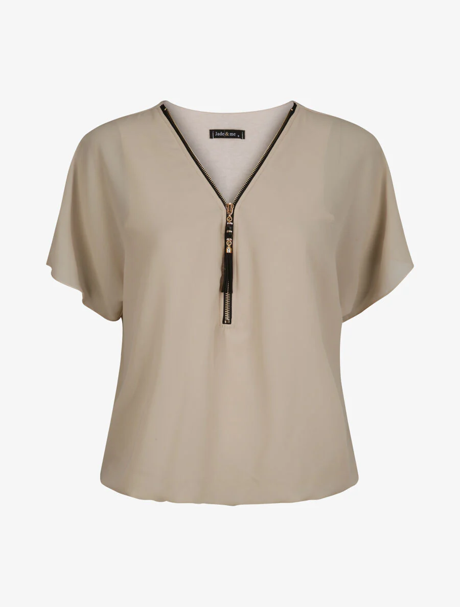 Top bol uni met rits - Beige