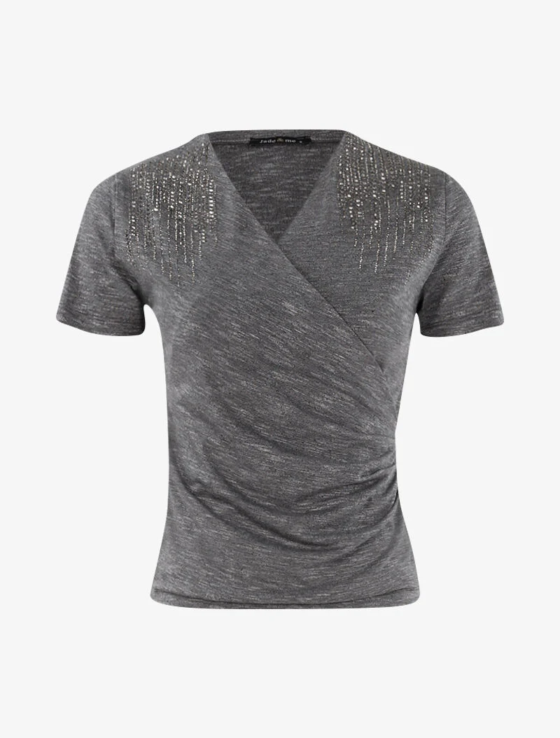 Top met strass op de schouders - donkergrijs