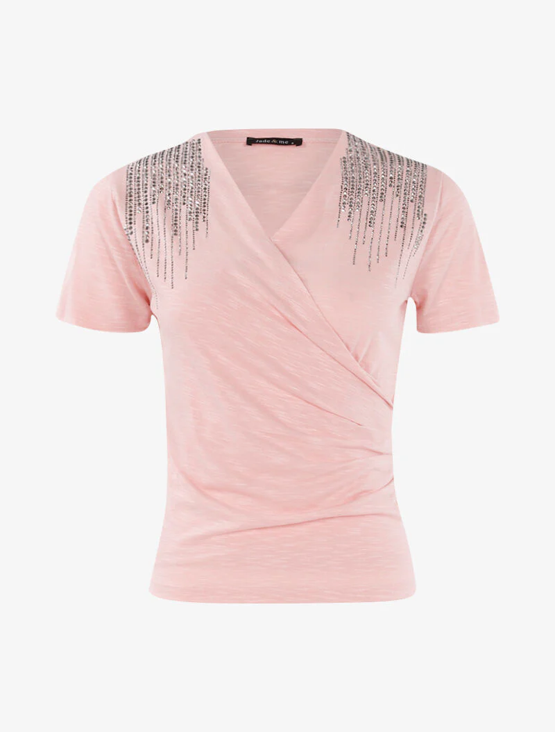 Top met strass op de schouders - roze