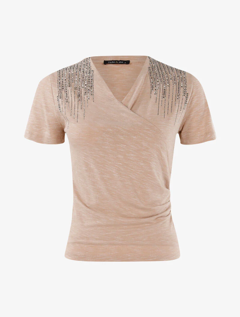 Top met strass op de schouders - beige