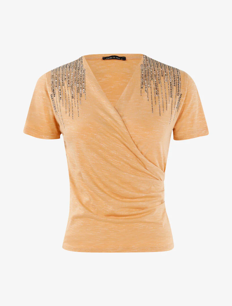 Top met strass op de schouders - lichtoranje - oranje