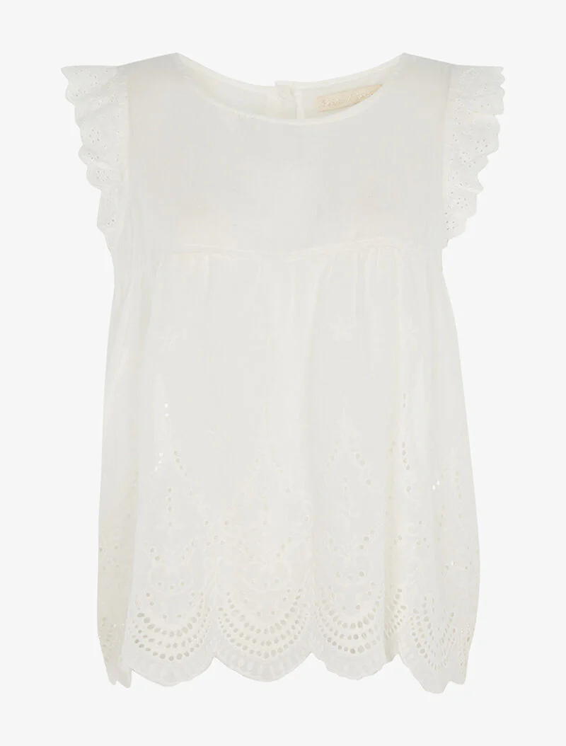 Katoenen top met haakdetails - ecru