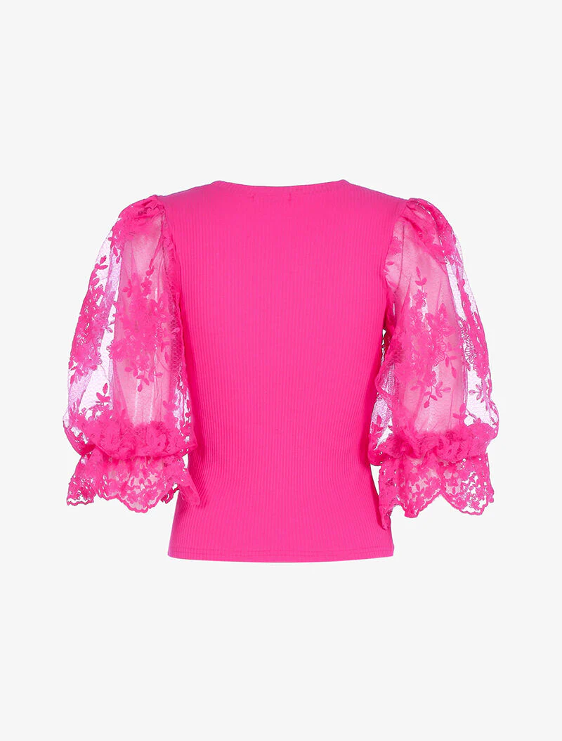 Korte top met ballonmouwen - fuchsia - Image 2