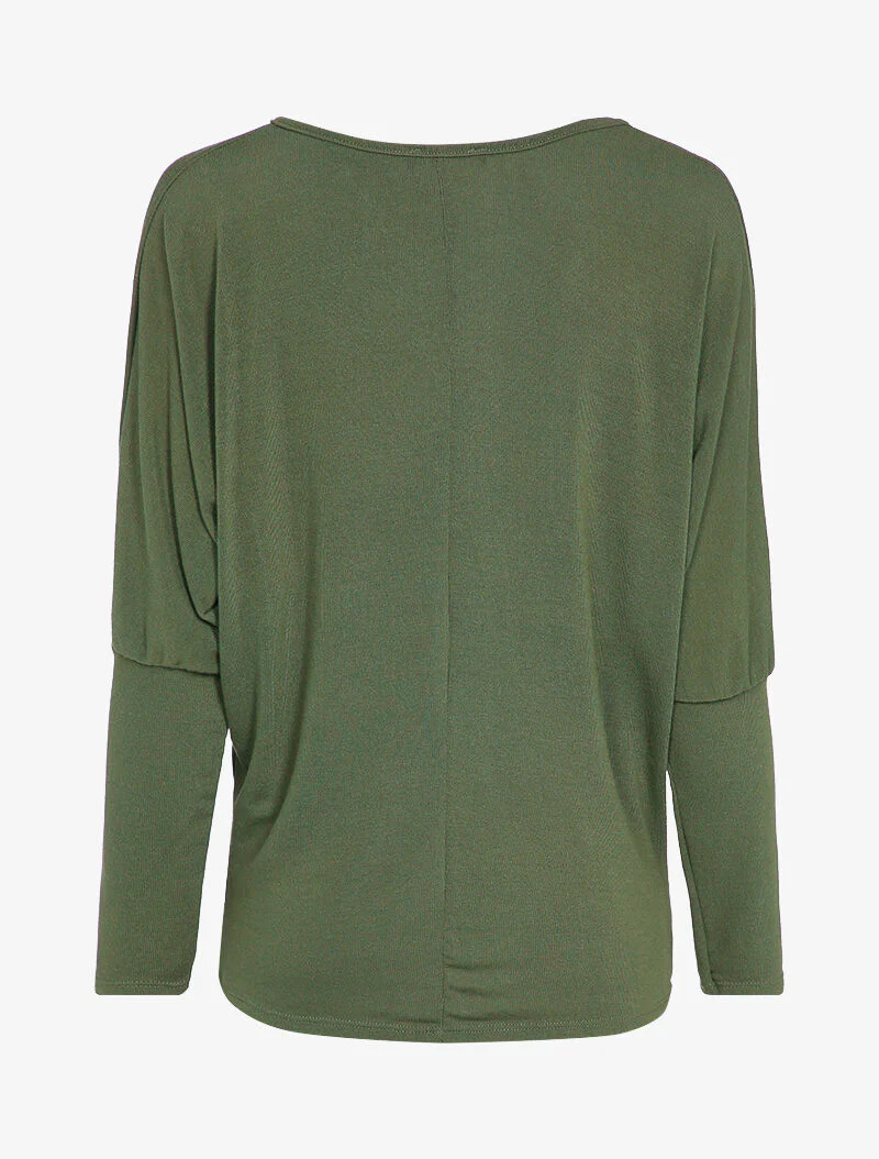 Top dolman mouwen met verenmotief - Kaki - Image 2