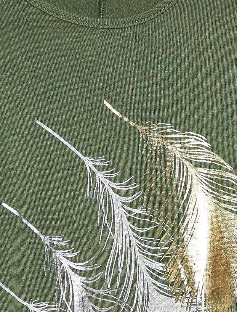 Top dolman mouwen met verenmotief - Kaki - Image 3