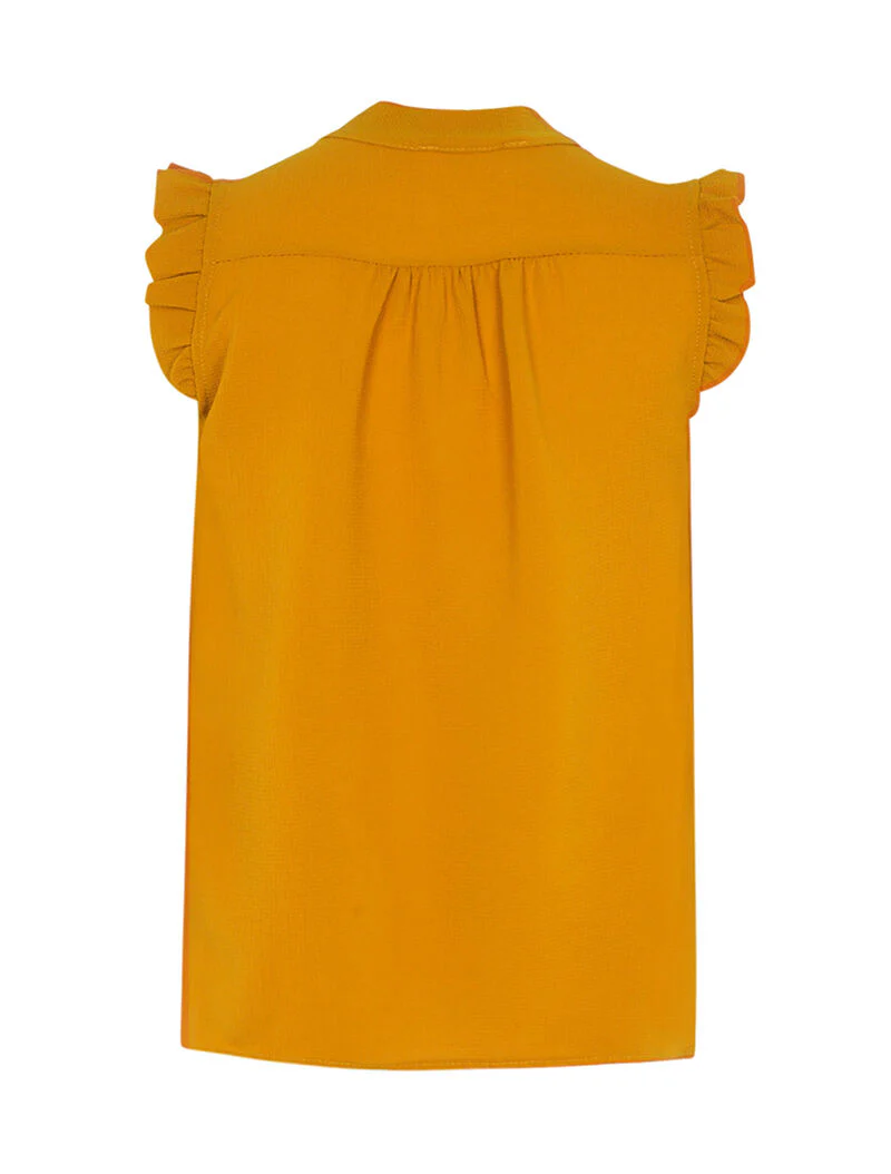 Top crêpe-effect met lavallièrekraag - mosterdkleur - Image 2