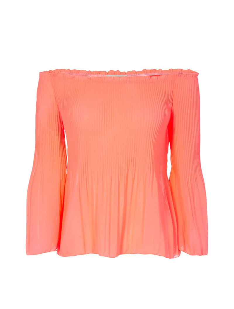 Off-shoulder geplooide top - fluorescerend oranje