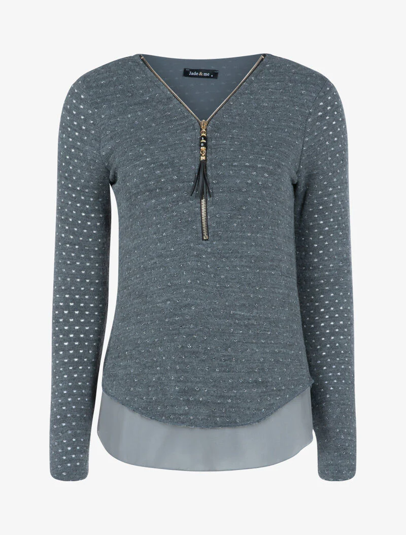 Gebreide top met glanzende gespikkelde print - donkergrijs