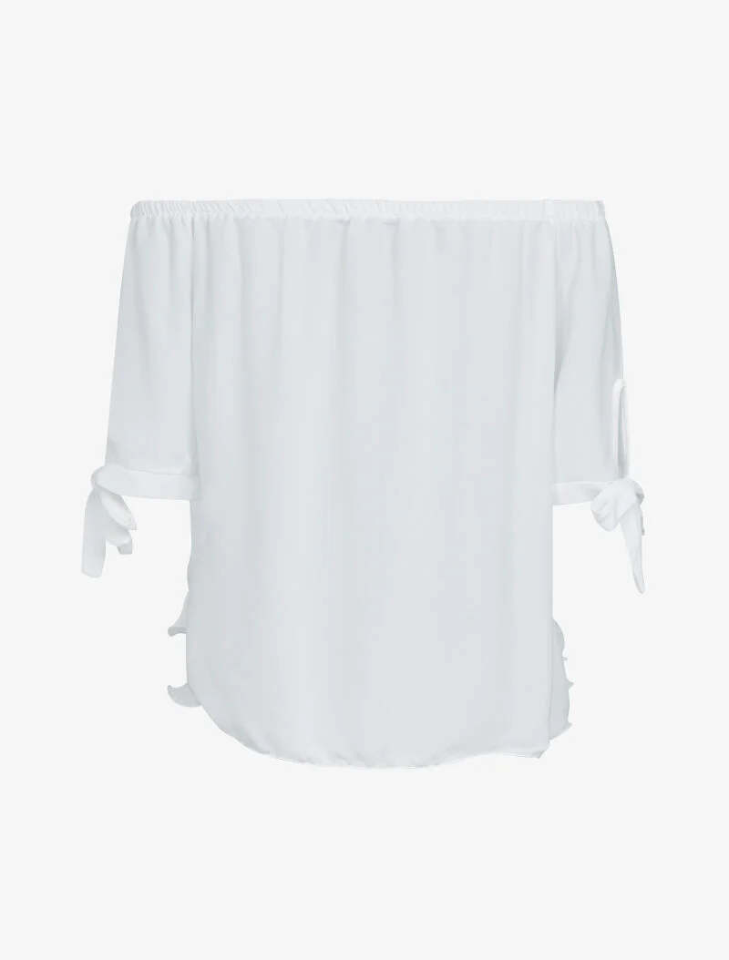 Top in geplisseerde voile stof - wit - Image 3
