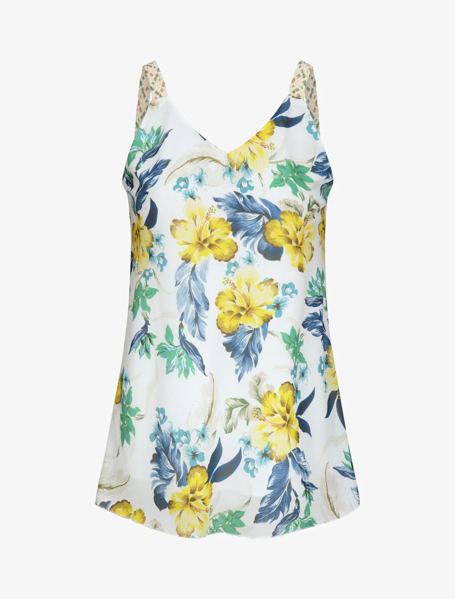 Top met gevlochten bandjes en bloemenprint - Geel