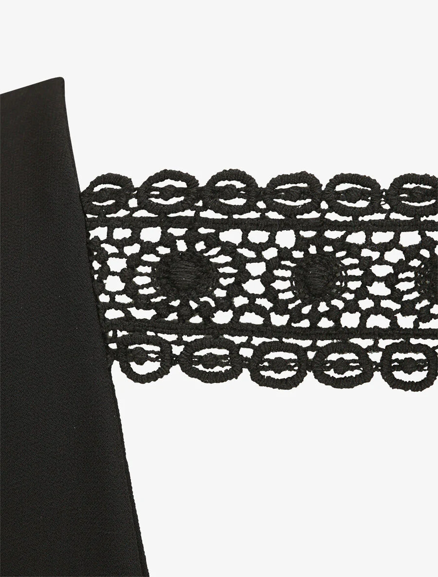 Top met opengewerkte rug en kanten detail - Zwart - Image 3