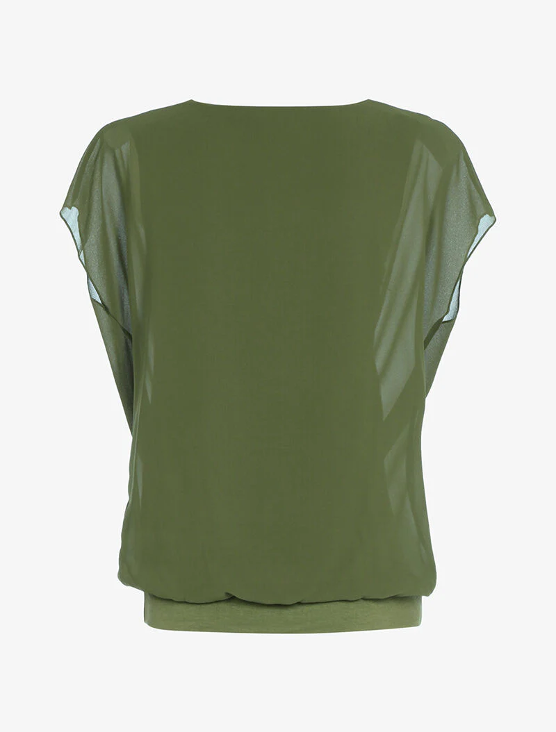 Top met watervalhals in voile - kaki - Image 2