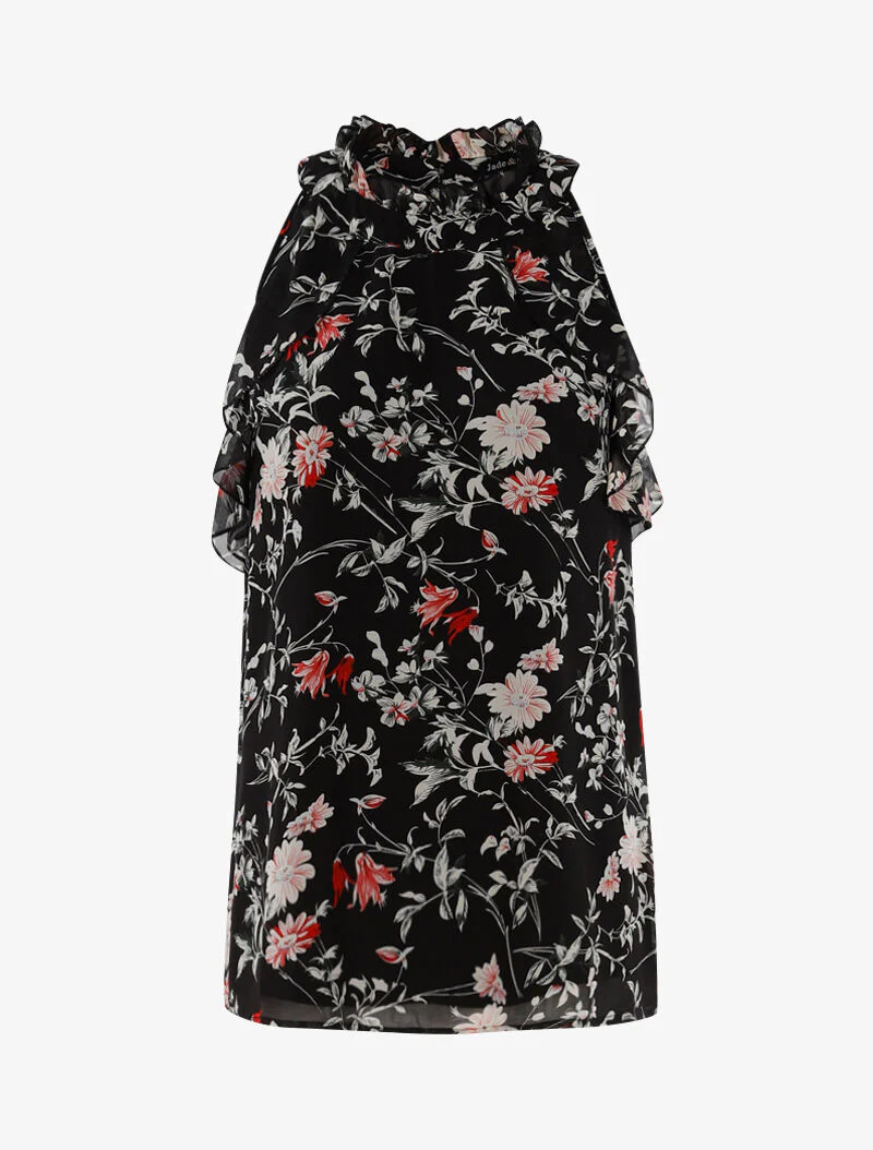 Top in voile met ruches - zwart