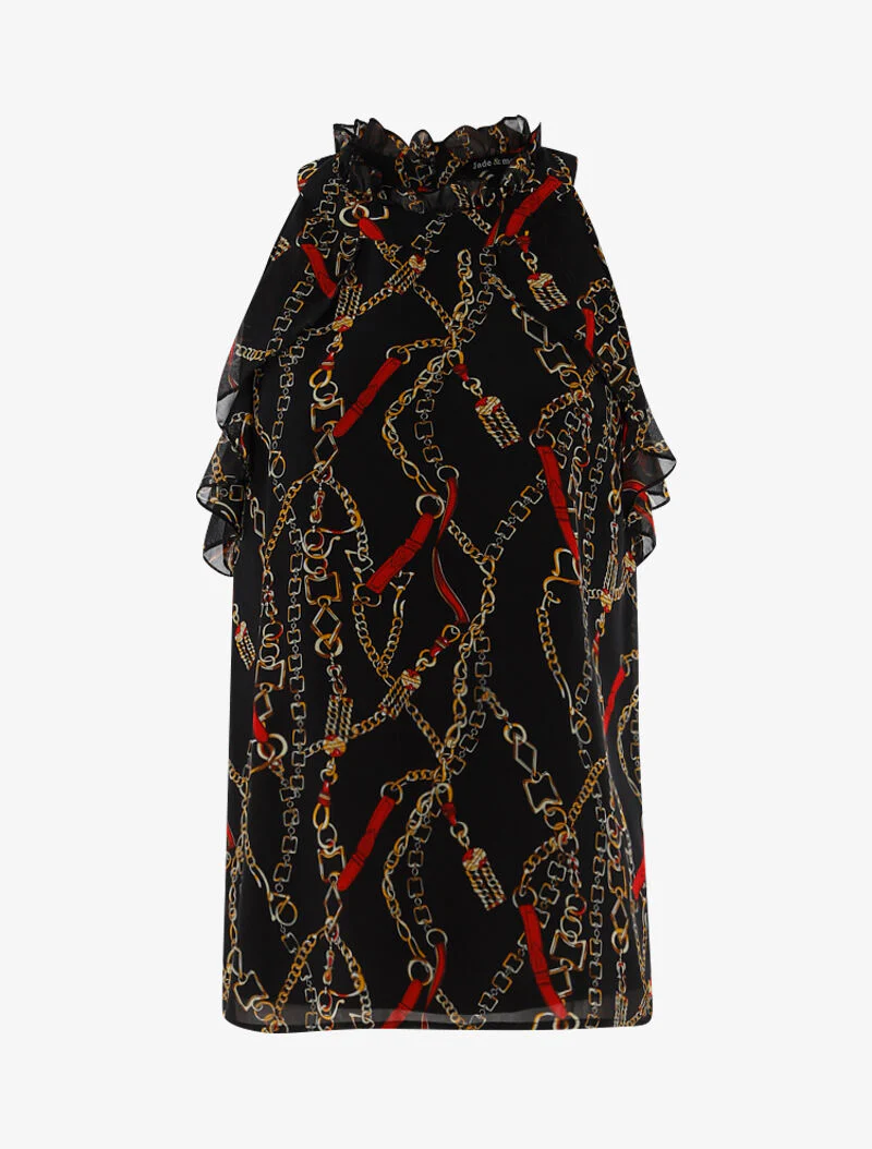 Top in voile met ruchesdetails - zwart