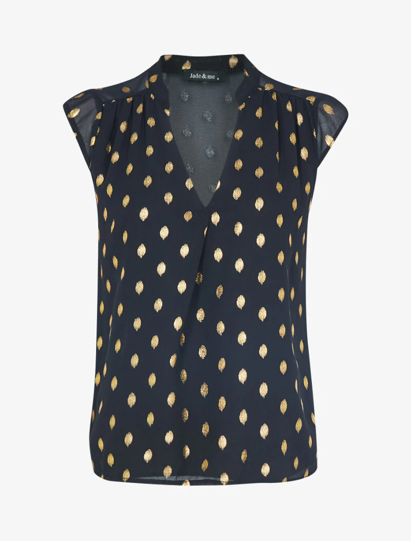 Top in voile met gespikkeld patroon - zwart