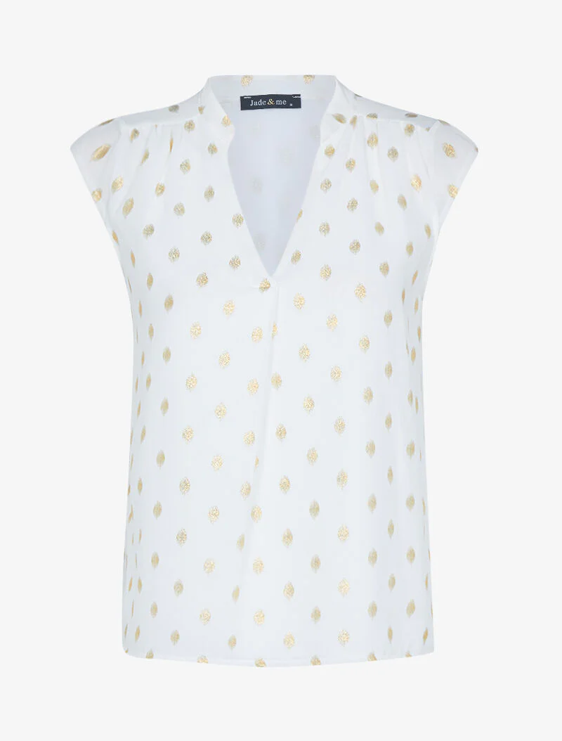 Top in voile met gespikkeld patroon - wit