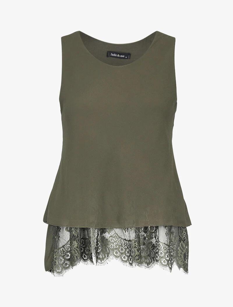Top in voile met kanten voering - kaki