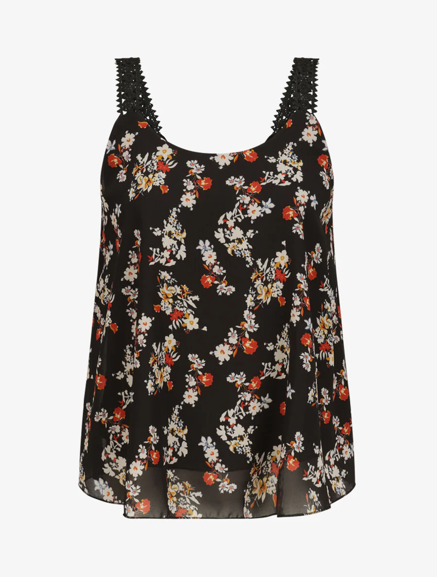 Top in bloemenprint lente voile - Zwart