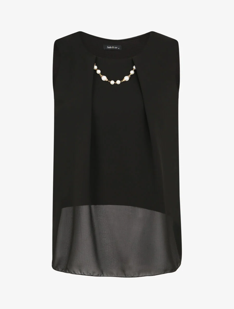 Top in voile met juweelkraag - Zwart