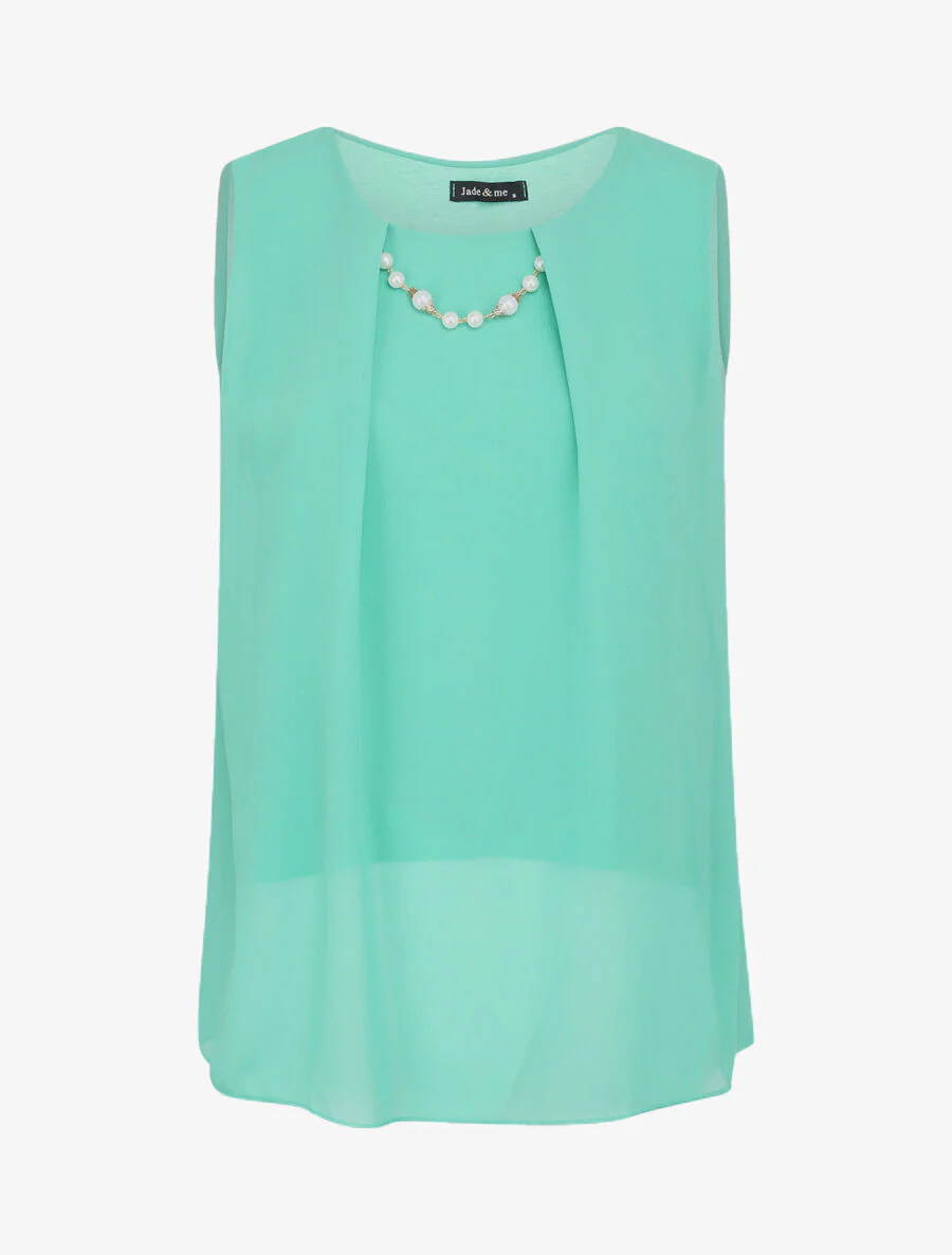 Top in voile met juweelkraag - Blauw turquoise
