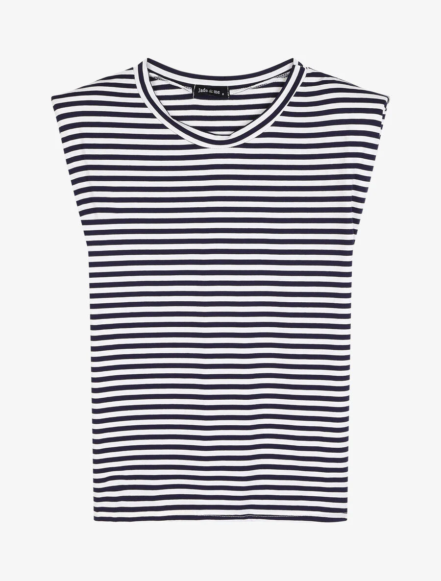 Marine gestreepte top met epauletten - Marineblauw