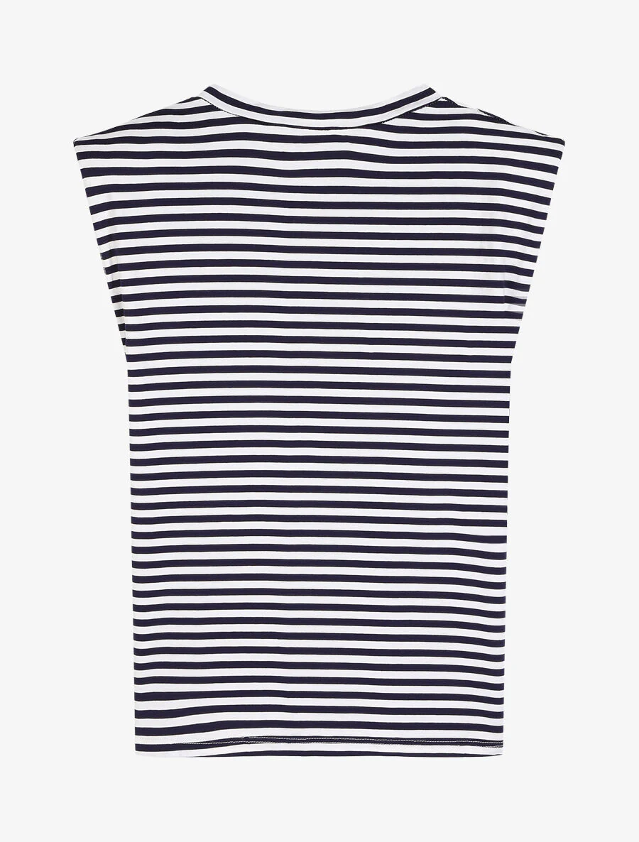 Marine gestreepte top met epauletten - Marineblauw - Image 2
