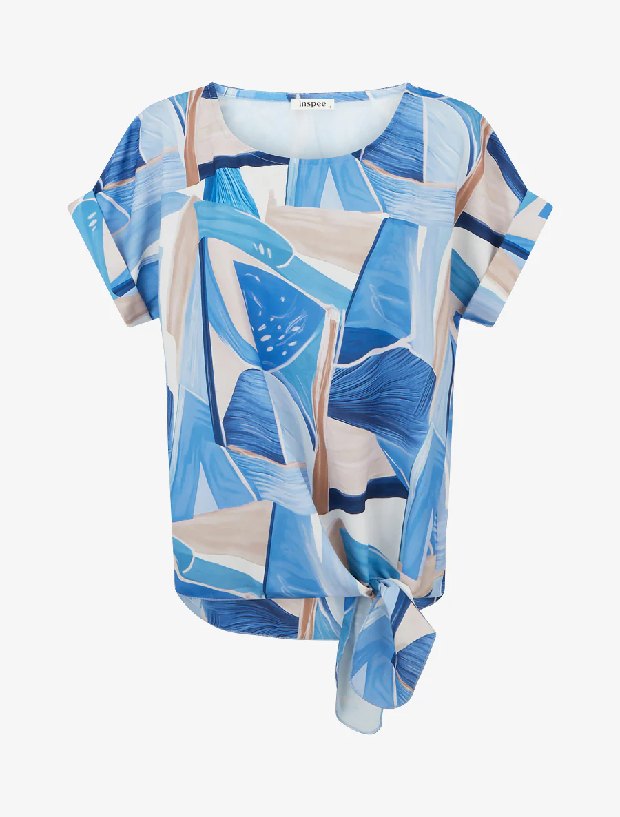 Top met abstracte print en striksluiting - Blauw