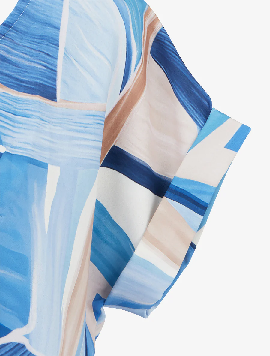 Top met abstracte print en striksluiting - Blauw - Image 3
