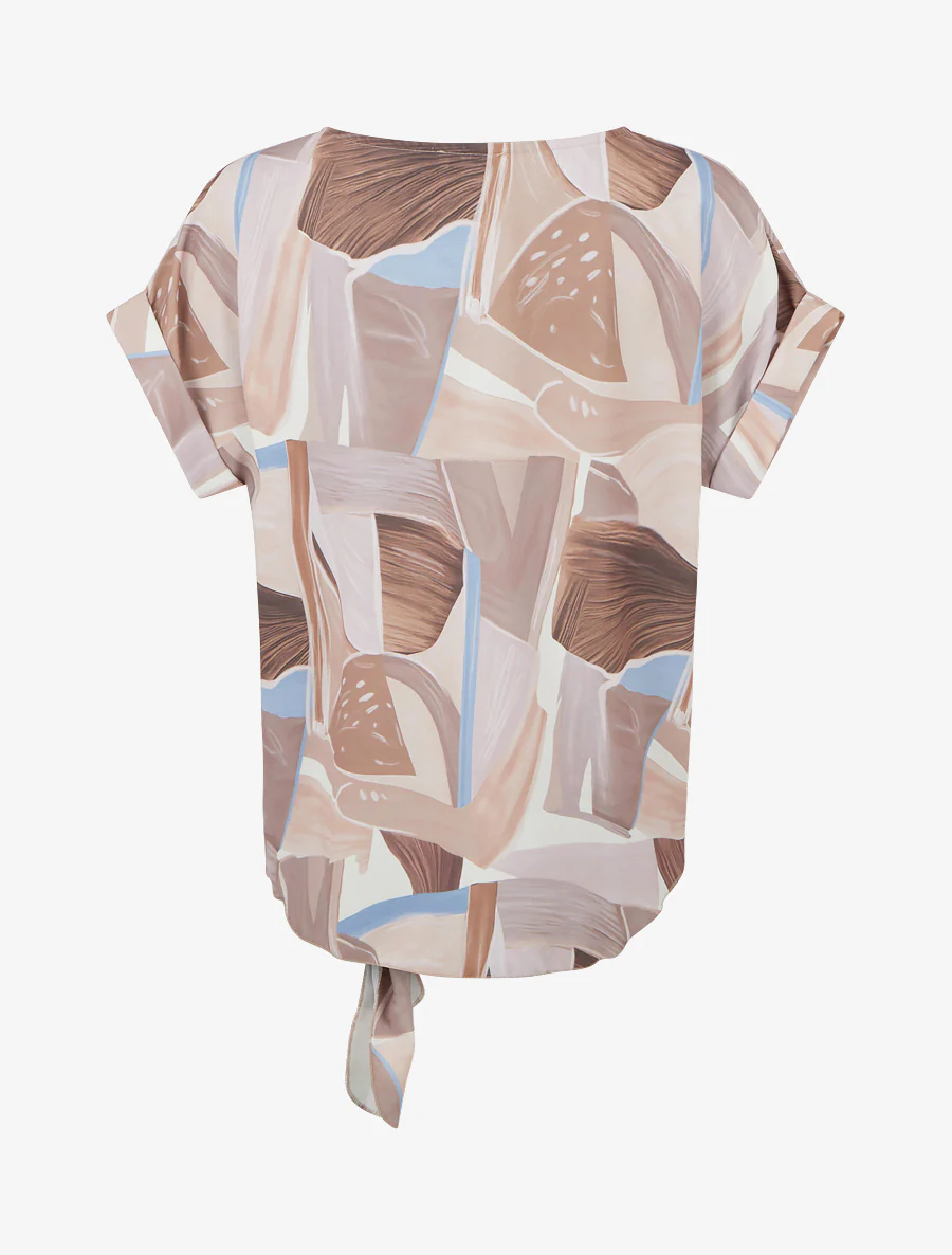 Top met abstracte print en striksluiting - Beige - Image 2