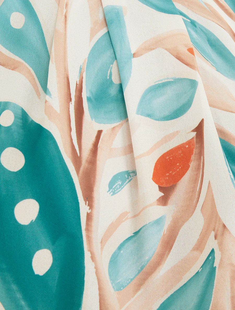 Top met Amerikaanse halslijn en plantenprint - Turkoois - Image 3