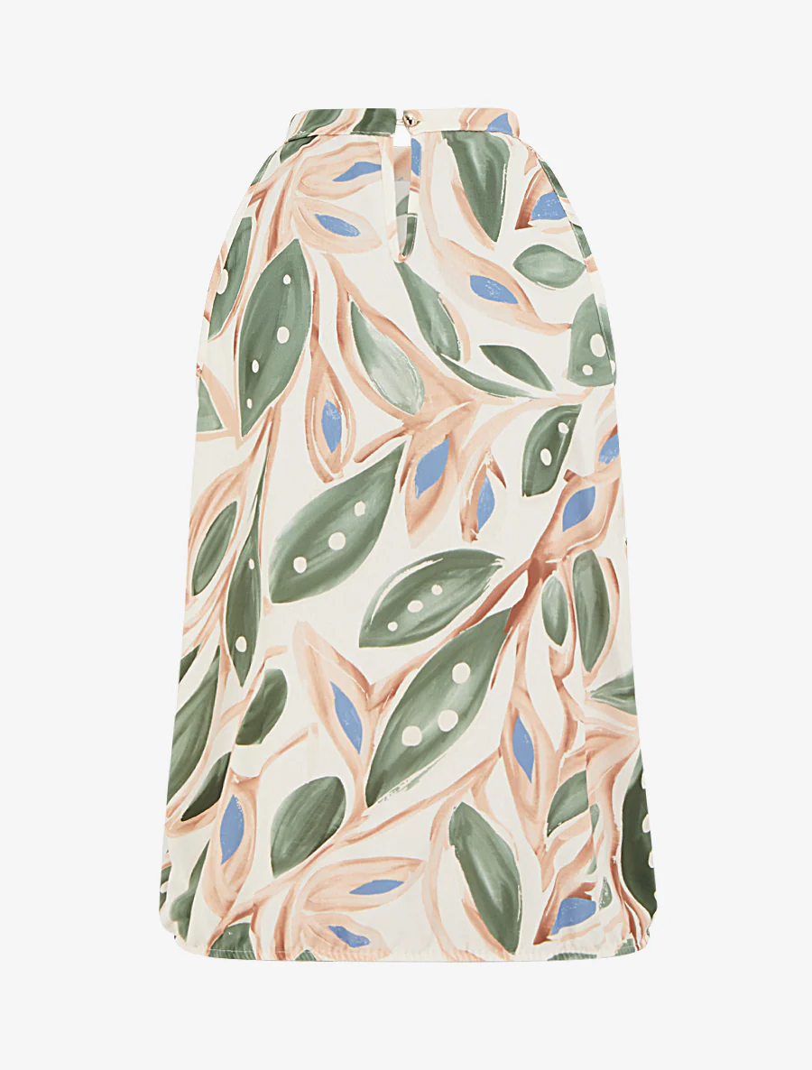 Top met Amerikaanse halslijn en plantenprint - Kaki - Image 2