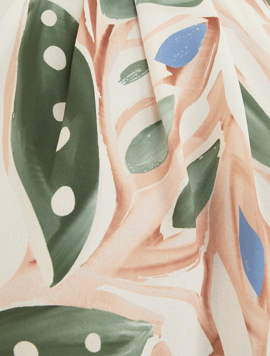 Top met Amerikaanse halslijn en plantenprint - Kaki - Image 3