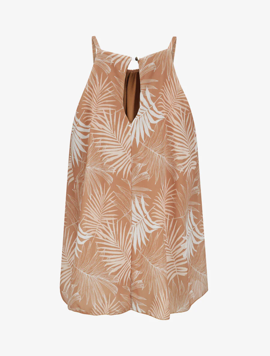 Top met Amerikaanse kraag bedrukt met varens - Beige - Image 2
