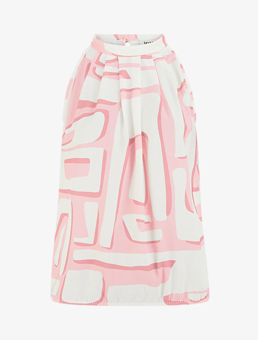 Top met Amerikaanse kraag en abstracte print. - Roos