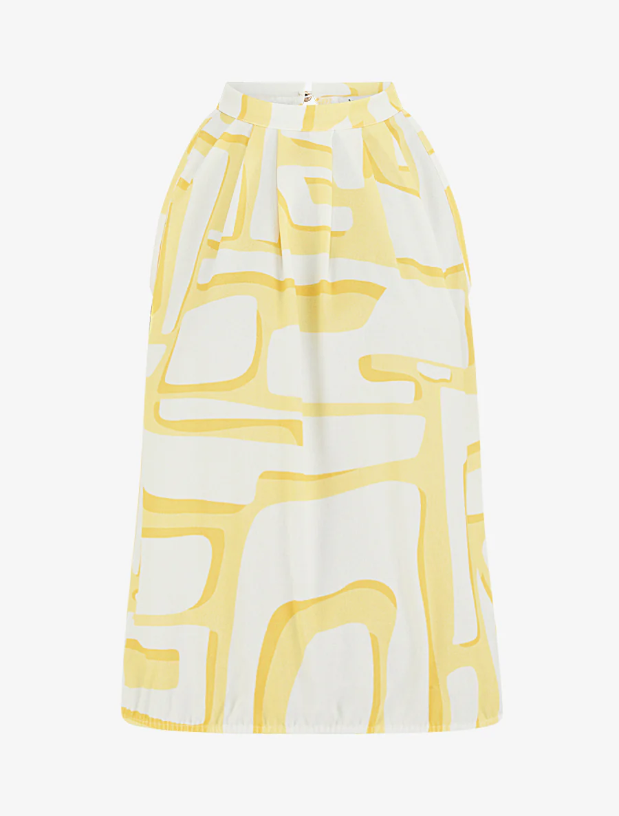 Top met Amerikaanse kraag en abstracte print. - Geel