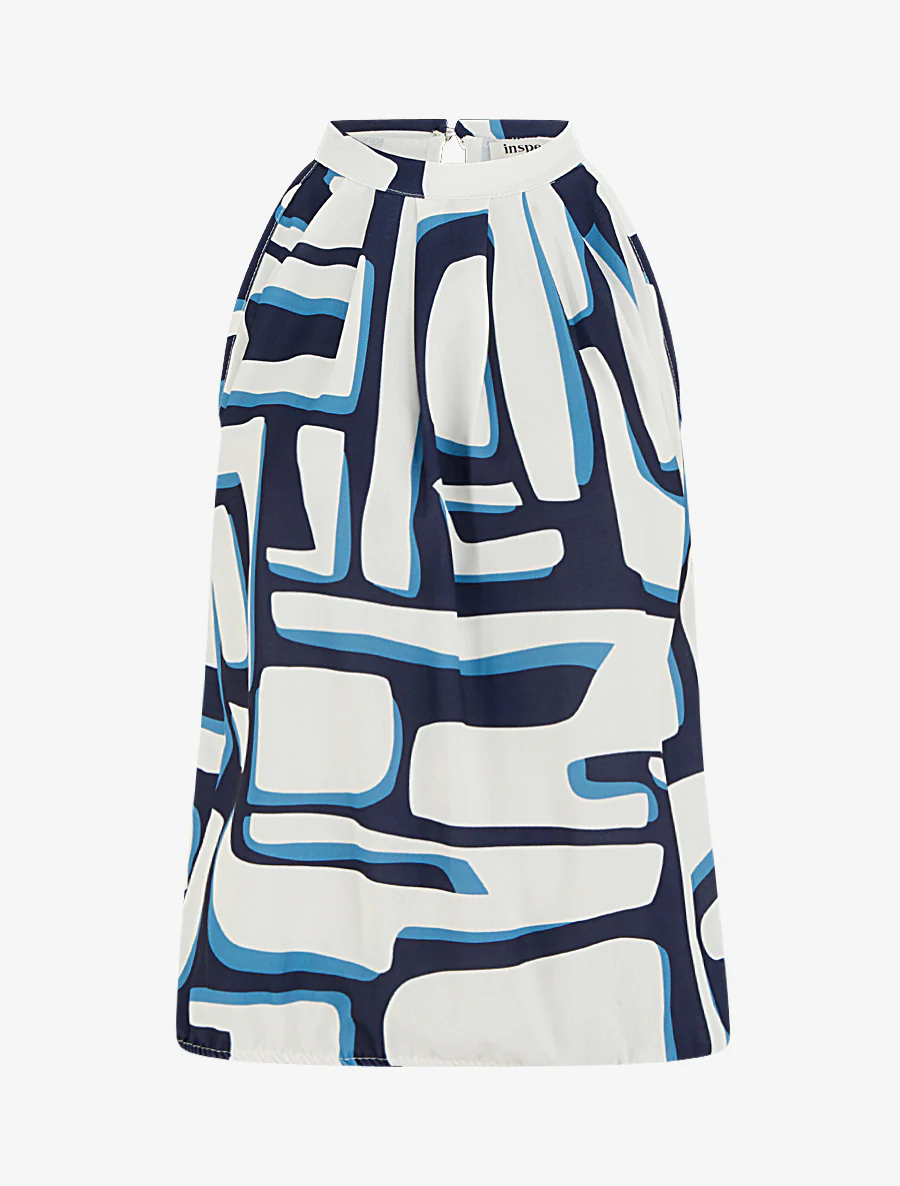 Top met Amerikaanse kraag en abstracte print. - Marine