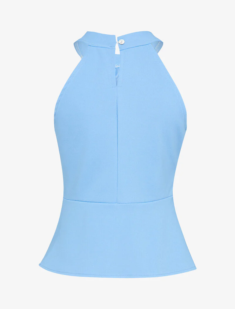 Top met Amerikaanse kraag in péplum-stijl - lichtblauw - Image 2
