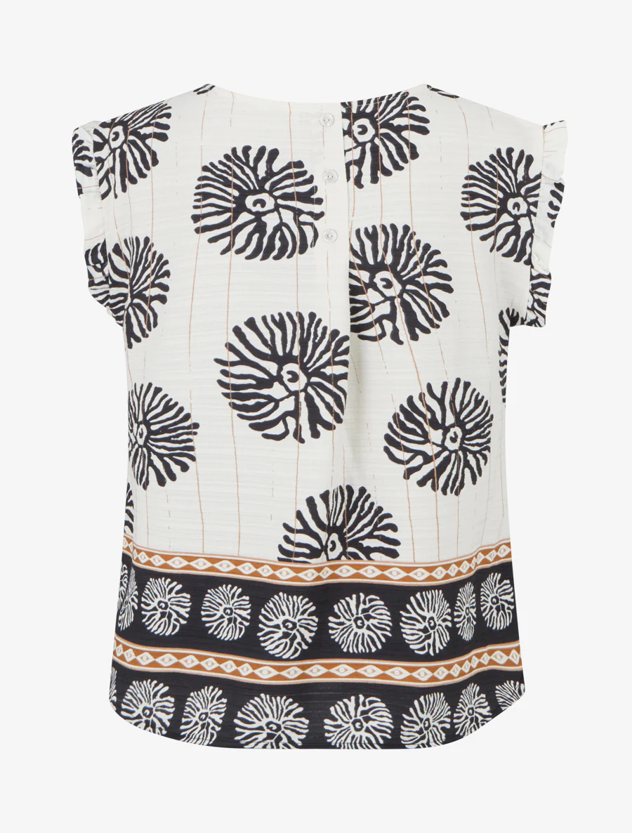 Top met anemoonprint en volantmouwen - Zwart - Image 2