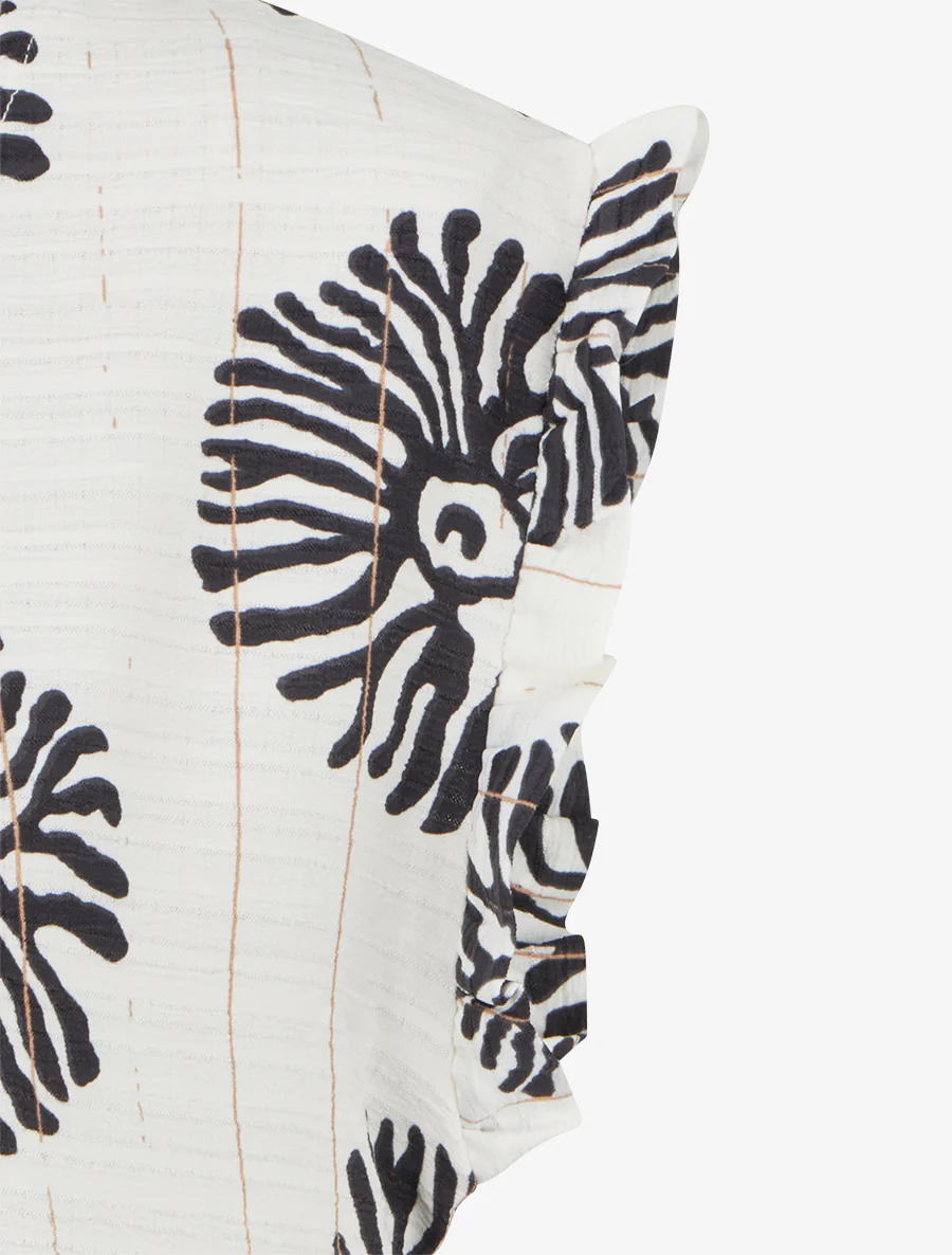 Top met anemoonprint en volantmouwen - Zwart - Image 3