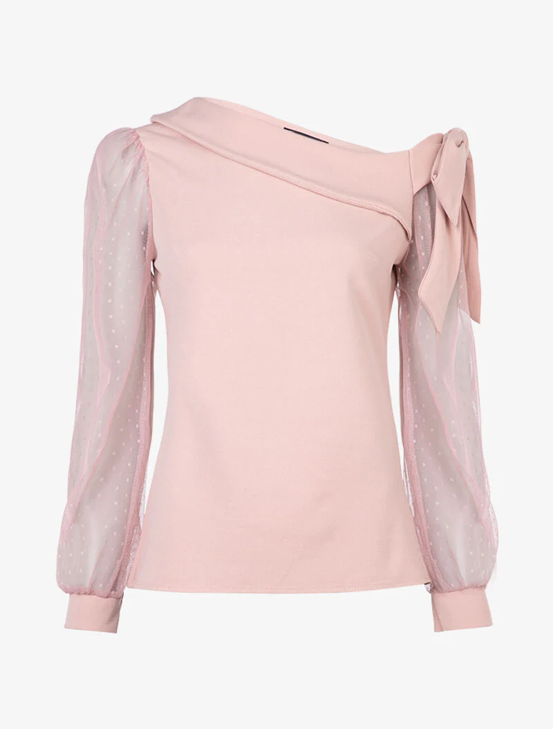 Top met asymmetrische halslijn en tule - roze