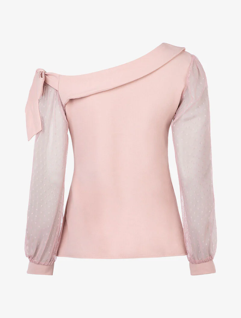 Top met asymmetrische halslijn en tule - roze - Image 2
