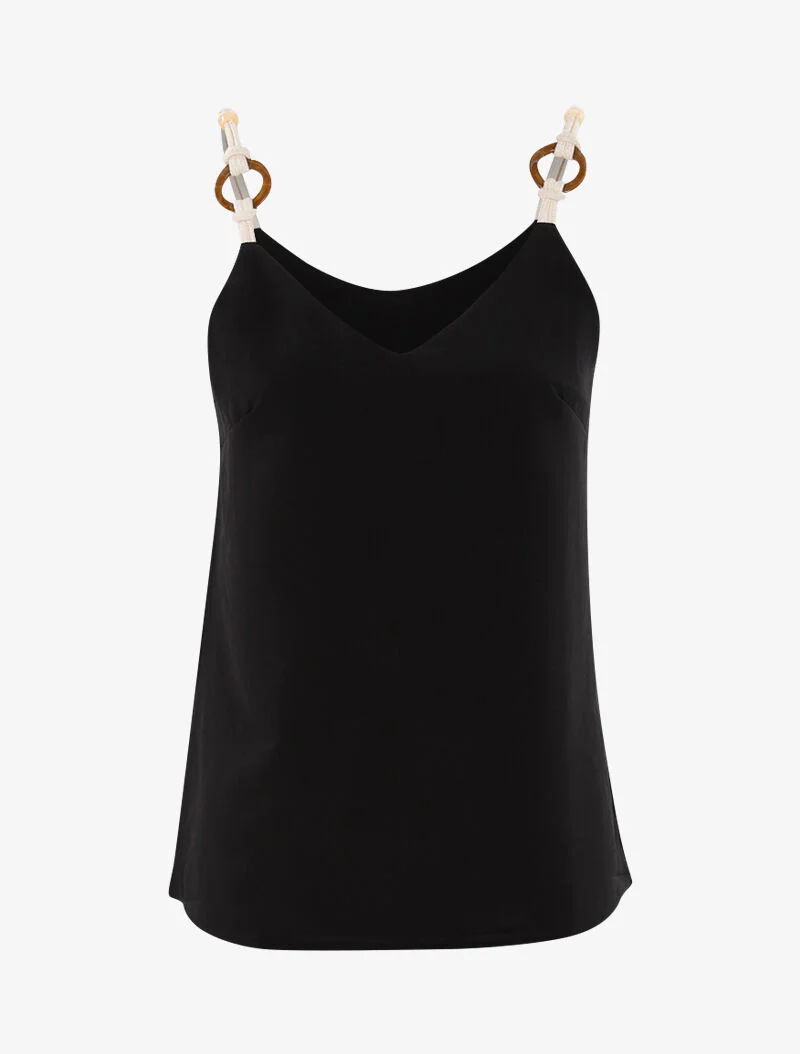 Top met bandjes in touw-effect - zwart