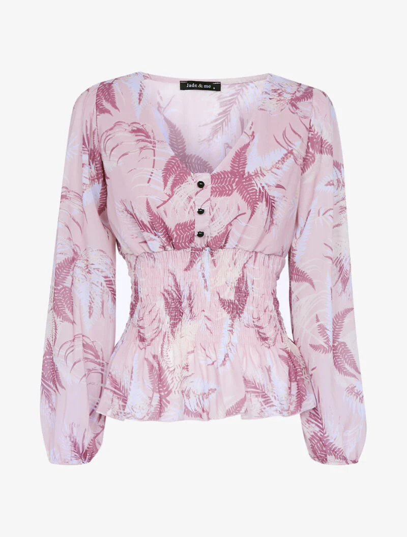 Top met bladerenprint - roze